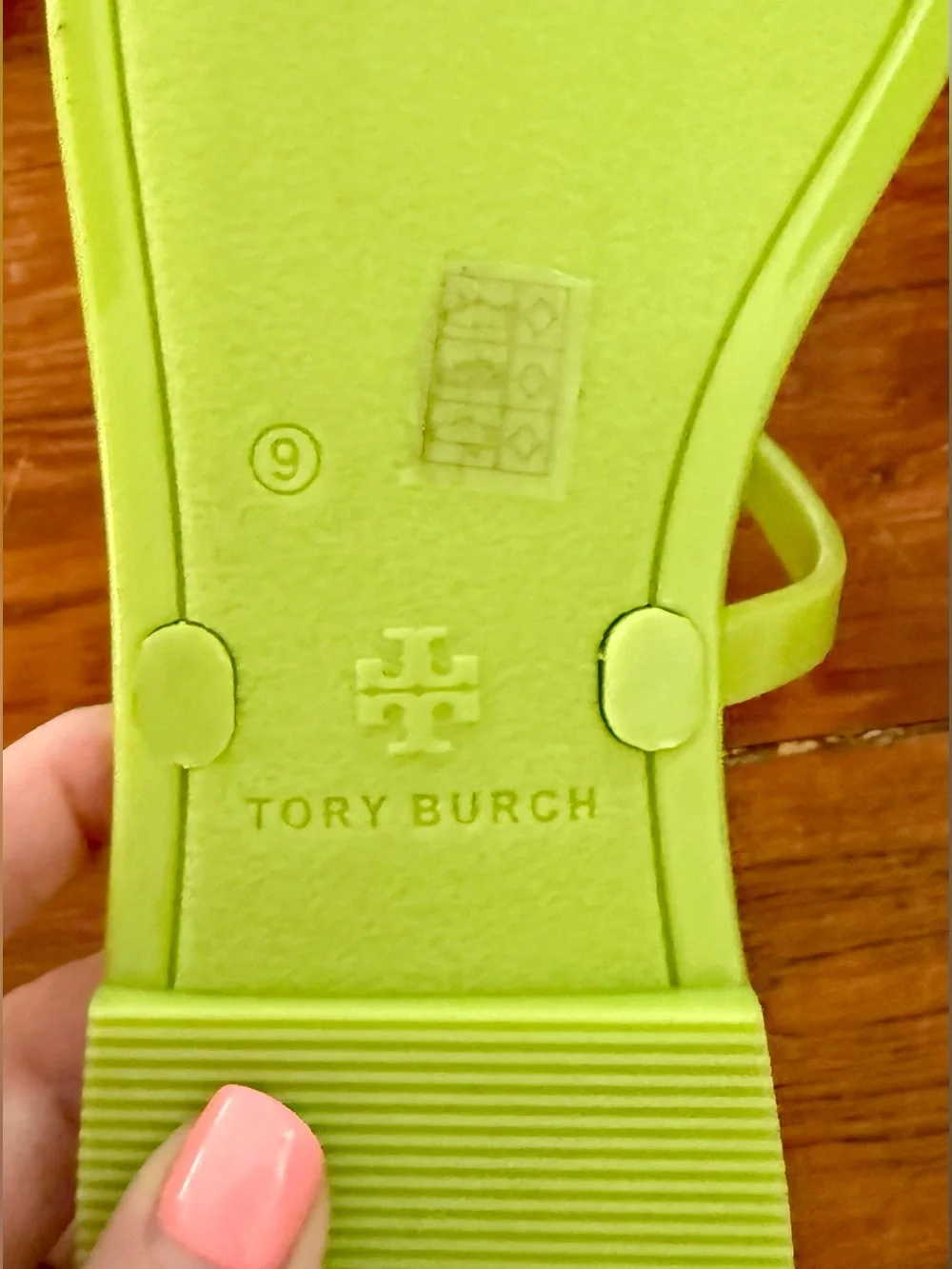 tory burch leaf green roxanne jelly thong sandals, women’s 9 NEW
